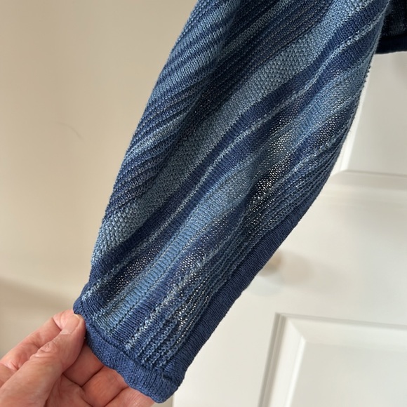 Lauren Ralph Lauren Striped Southwest Blue Linen Open Front Cardigan Sweater - Picture 6 of 9